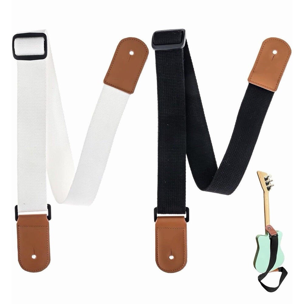 [2 Pack] Guitar Strap for Kids - 1 White Strap + 1 Black Strap With Leather Ends